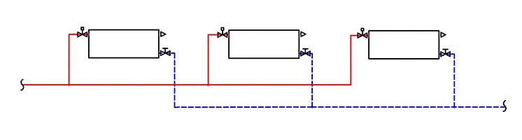 Попутна горизонтальна схема системи опалення